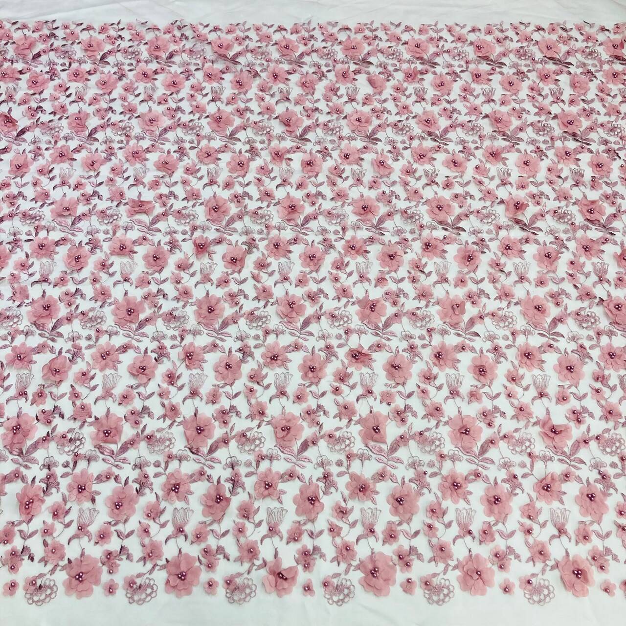 1 Yard Beaded 3D Floral Lace Fabric Embroidered Couture Mesh Dress 49" Width